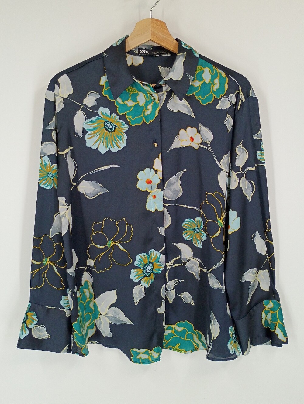Zara Satin Floral Button Front Top